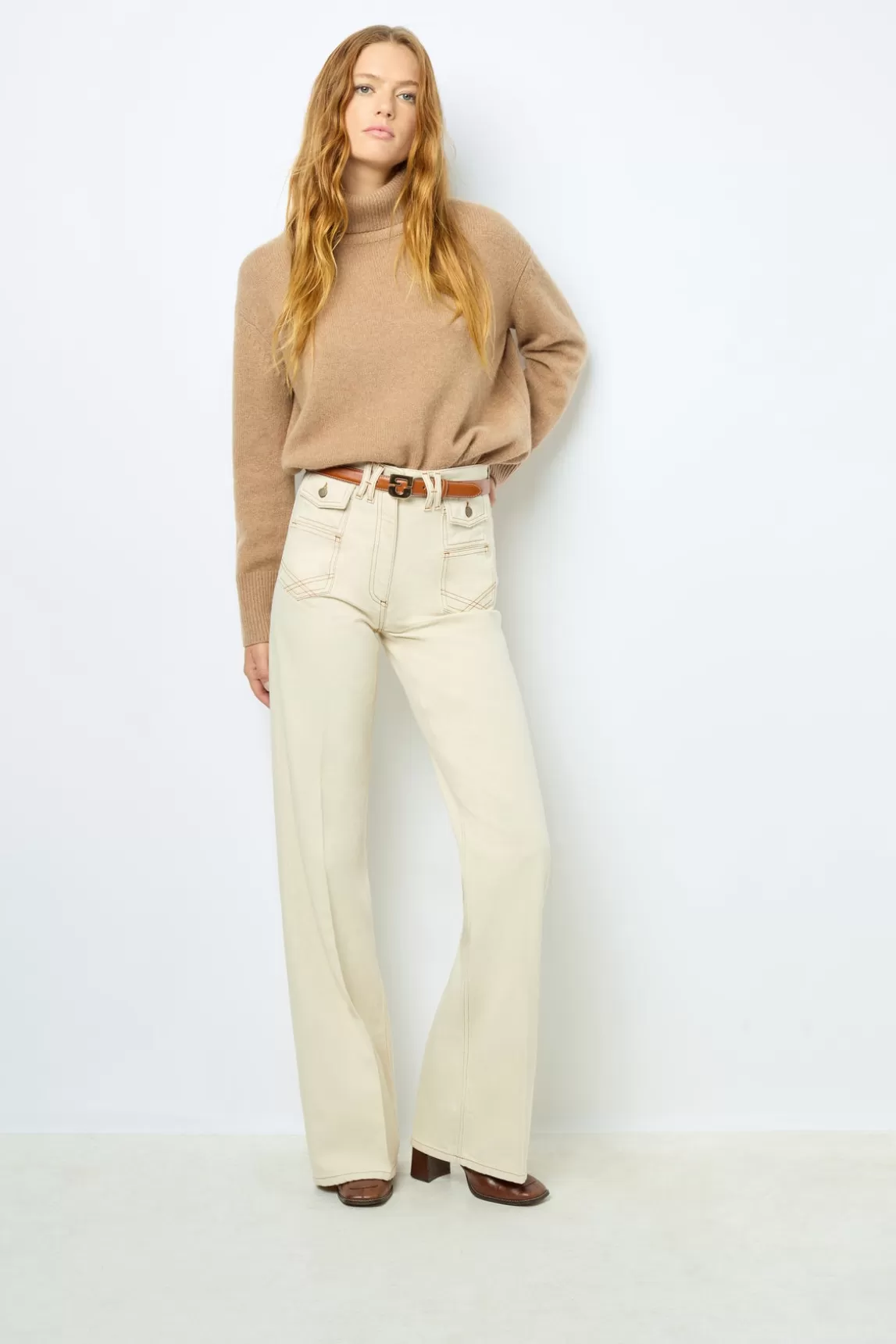 Best Gerard Darel ANNA - High-waisted wide-leg pants in jean Natural