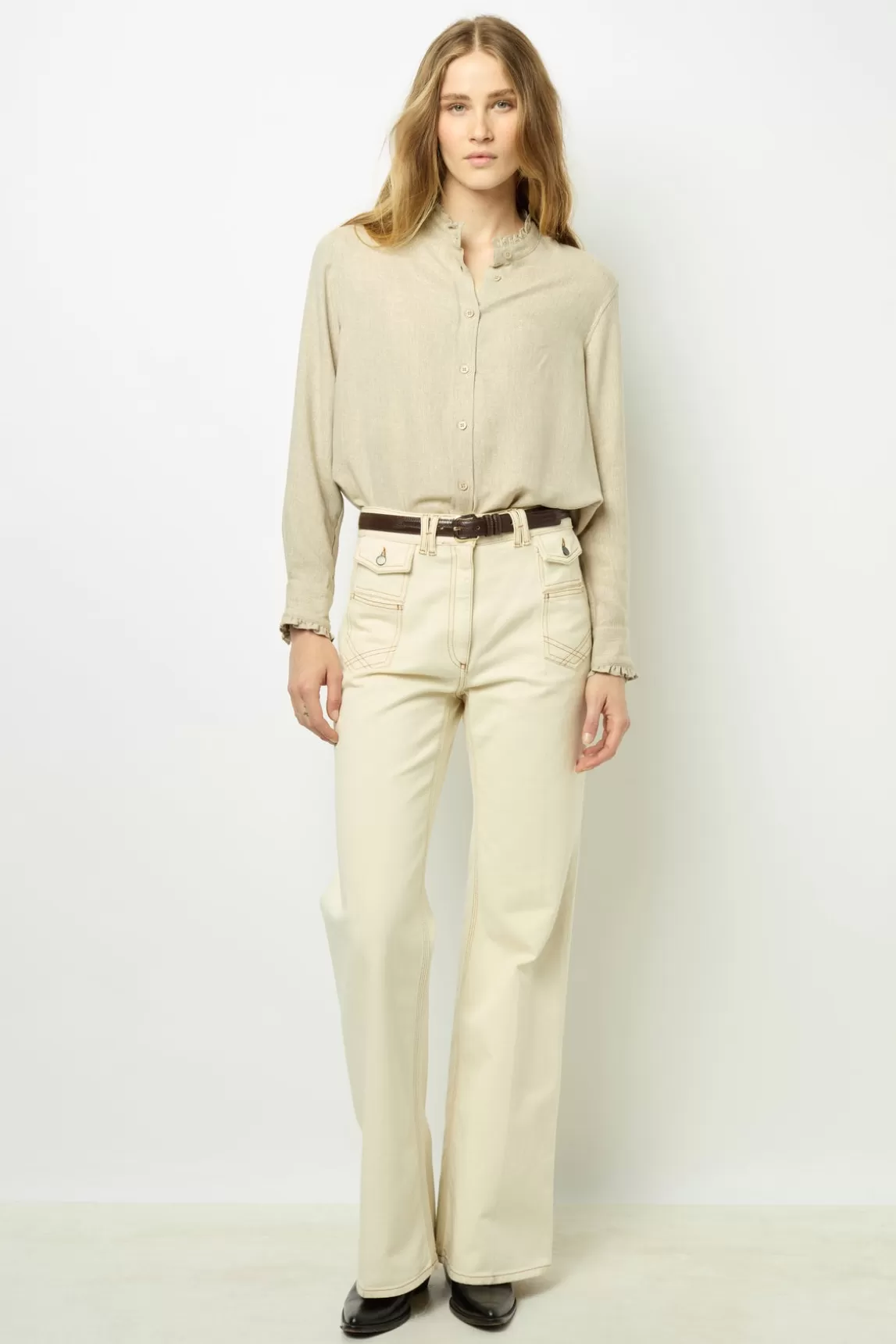 Store Gerard Darel ANNA - High-waisted wide-leg pants in jean Beigerosé