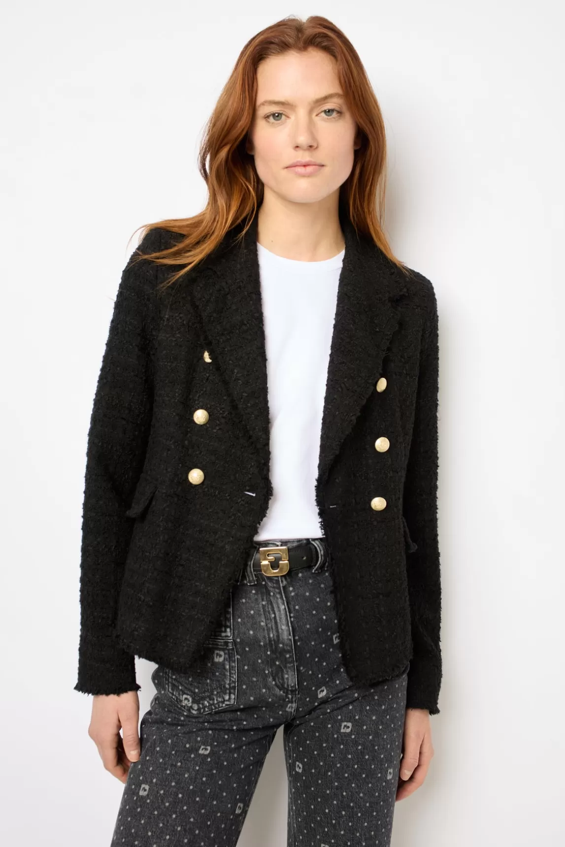 Shop Gerard Darel Double-breasted tweed blazer - MYLA Noir