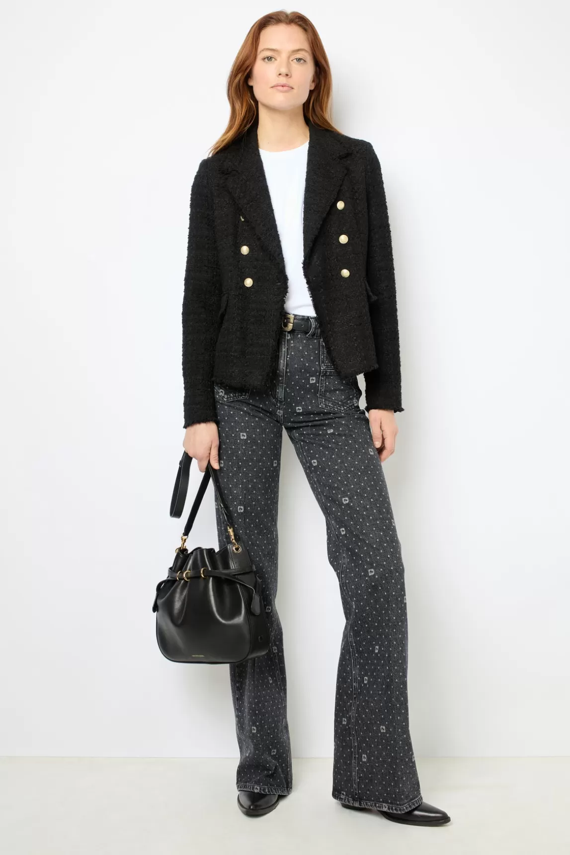 Shop Gerard Darel Double-breasted tweed blazer - MYLA Noir