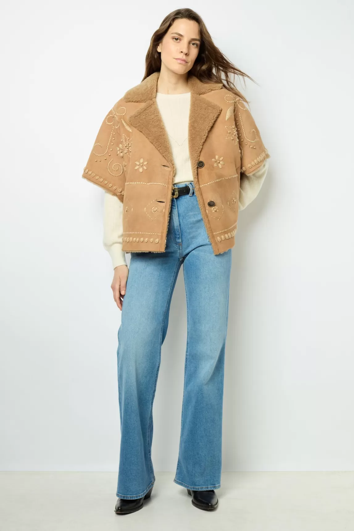 Outlet Gerard Darel Embroidered shearling short jacket - LYSIANNA Paille