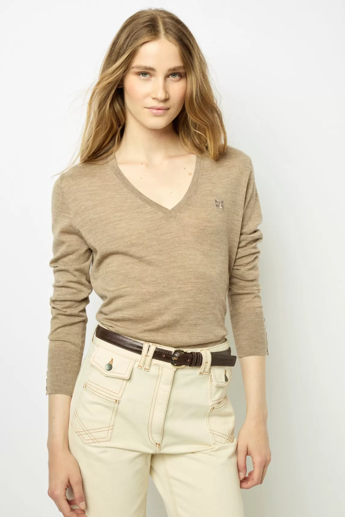 Online Gerard Darel Fine wool V-neck sweater - JULIETTE Beigerosé