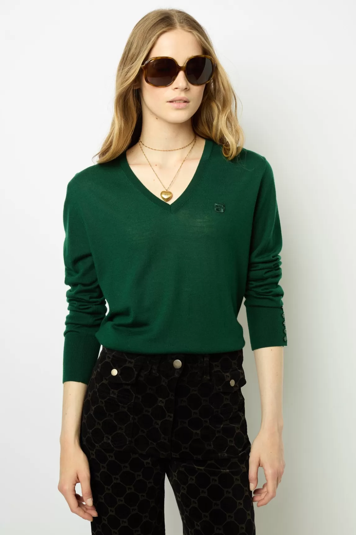 Store Gerard Darel Fine wool V-neck sweater - JULIETTE Vert