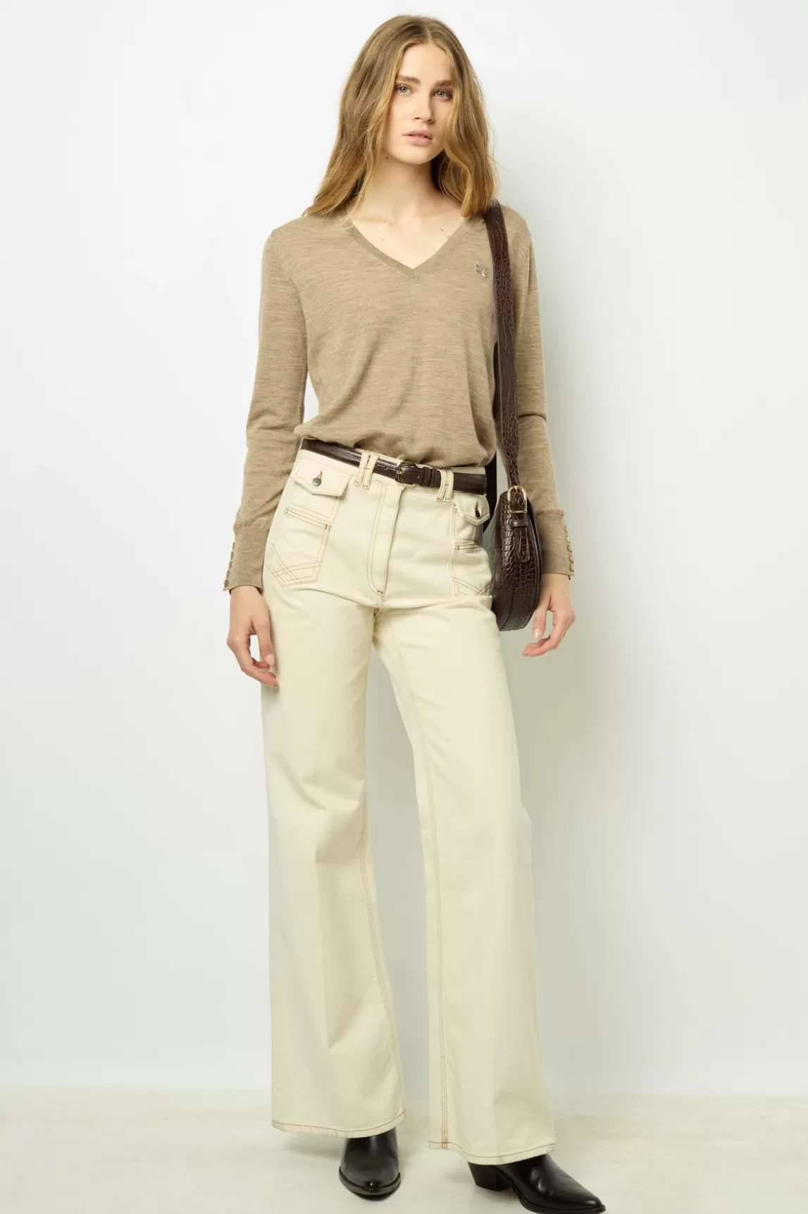 Online Gerard Darel Fine wool V-neck sweater - JULIETTE Beigerosé