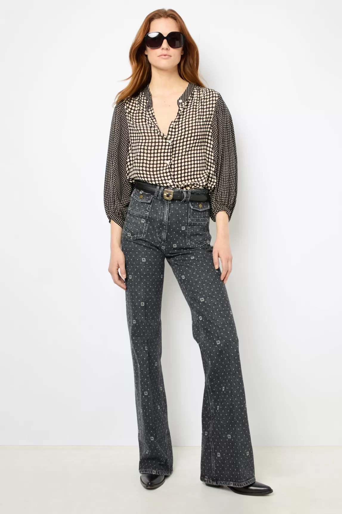 Shop Gerard Darel Flared polka dot jeans - ANNA anthracite