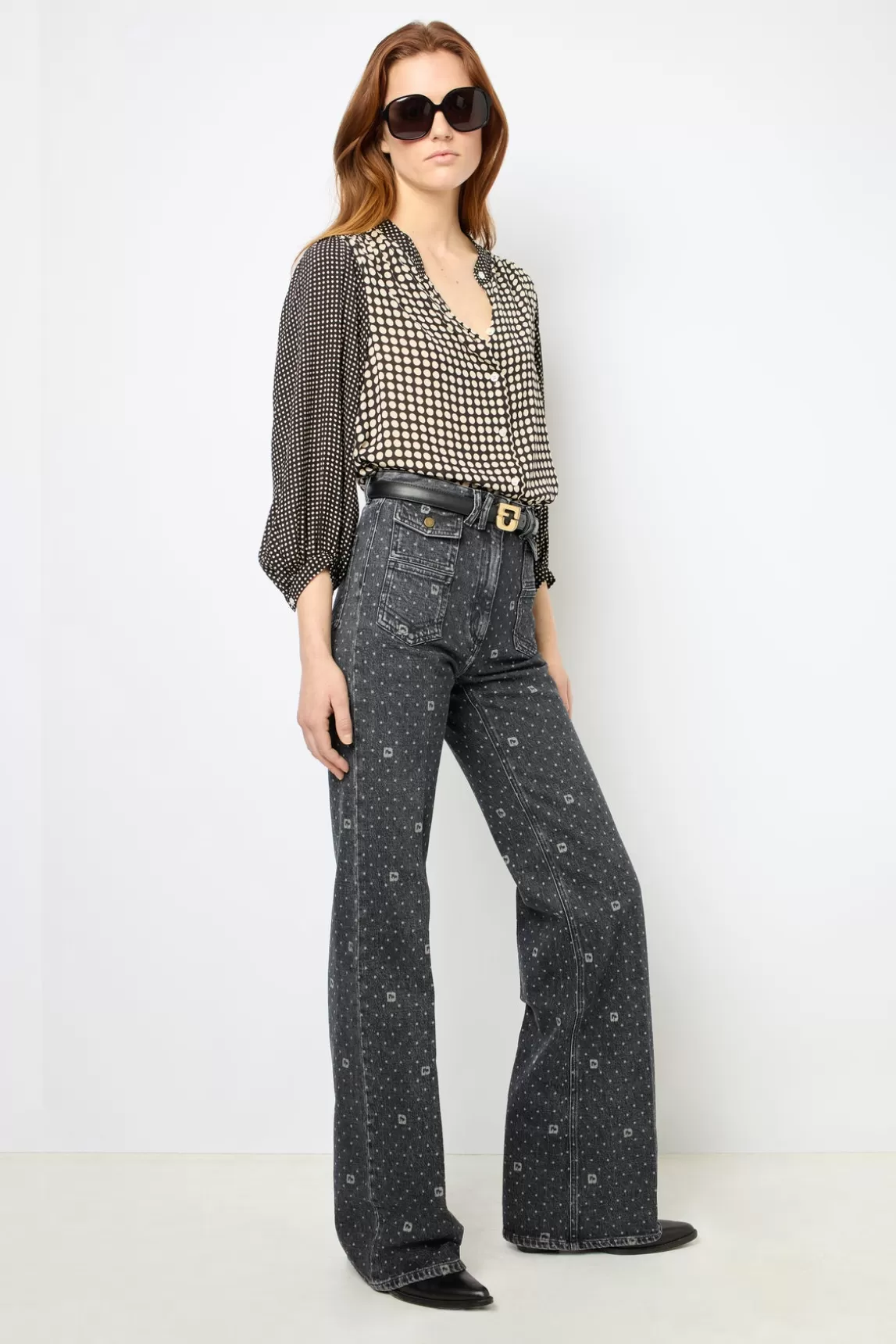 Shop Gerard Darel Flared polka dot jeans - ANNA anthracite