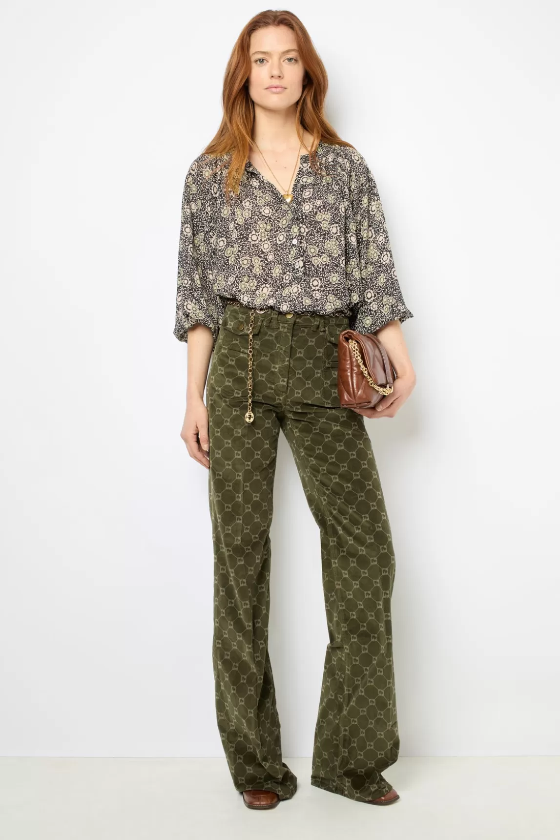 Hot Gerard Darel Floral blouse with round neck - ADENA VertKaki