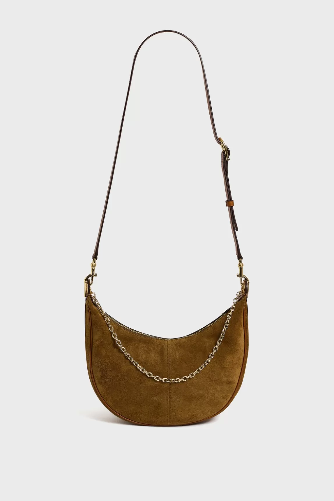 Sale Gerard Darel Half-moon bag in suede leather - LE SUZANNE Ambre