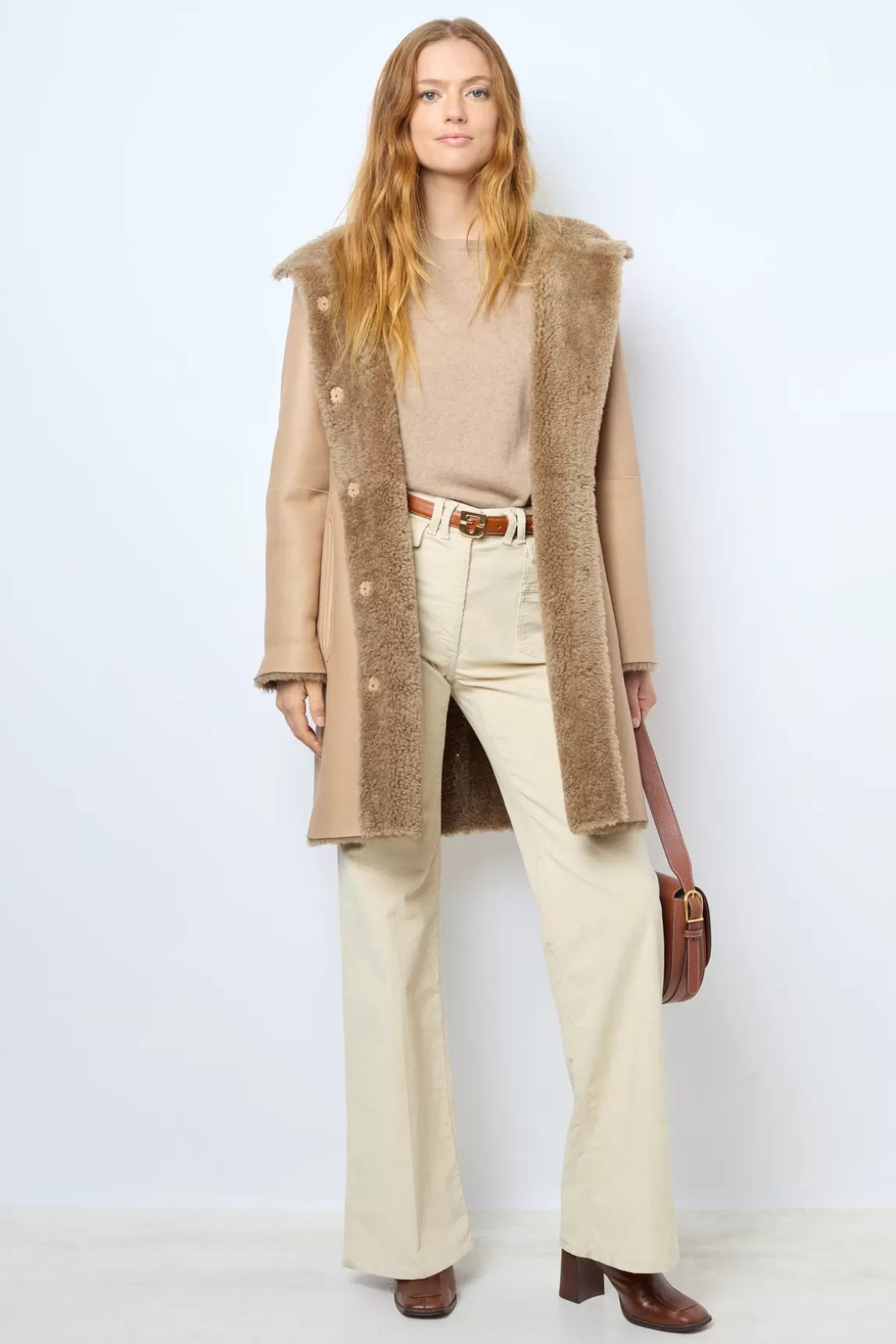 Discount Gerard Darel Hooded shearling straight coat - LELIE Sable