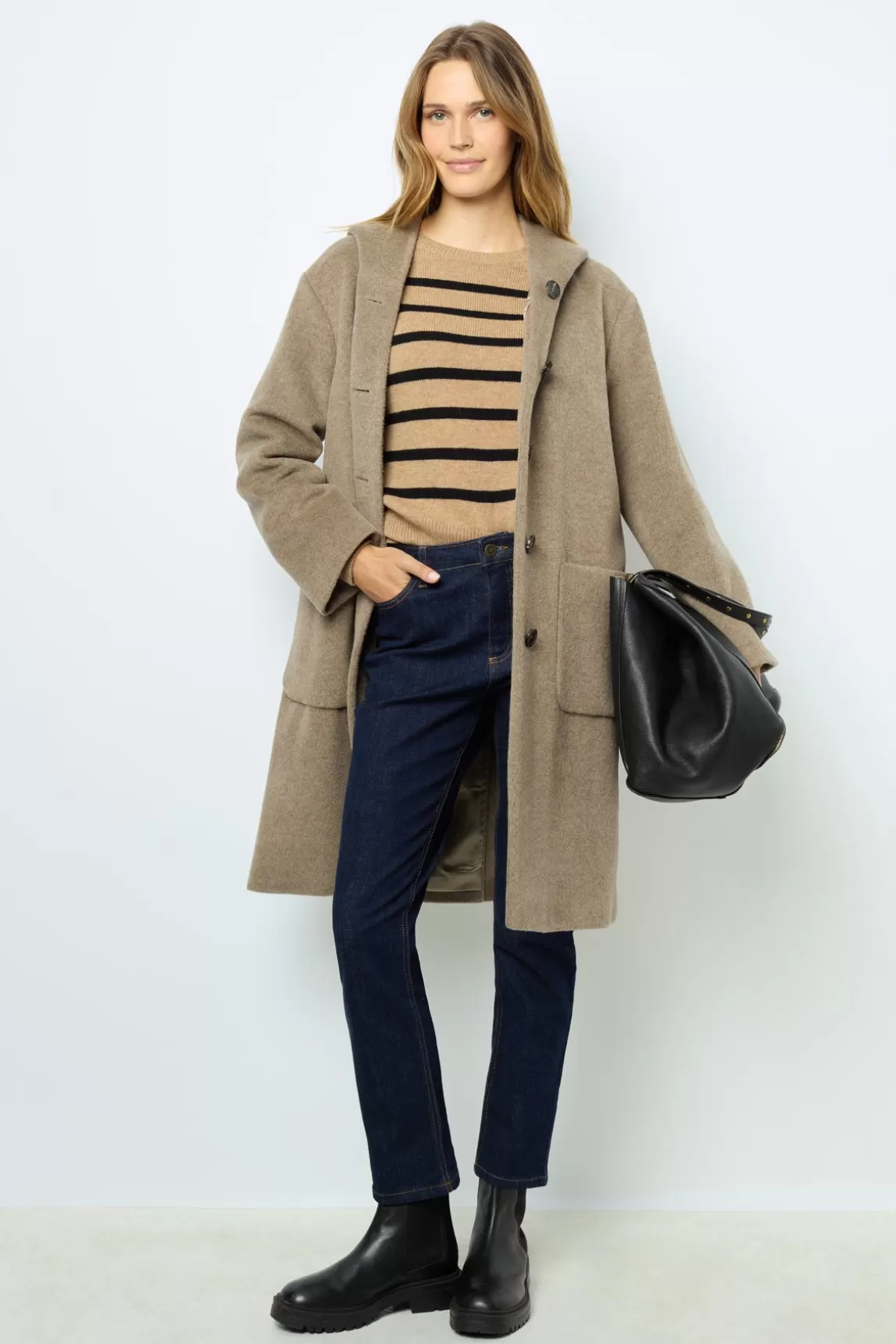 Cheap Gerard Darel Hooded, straight cut wool and angora coat - LANELLE Muscade