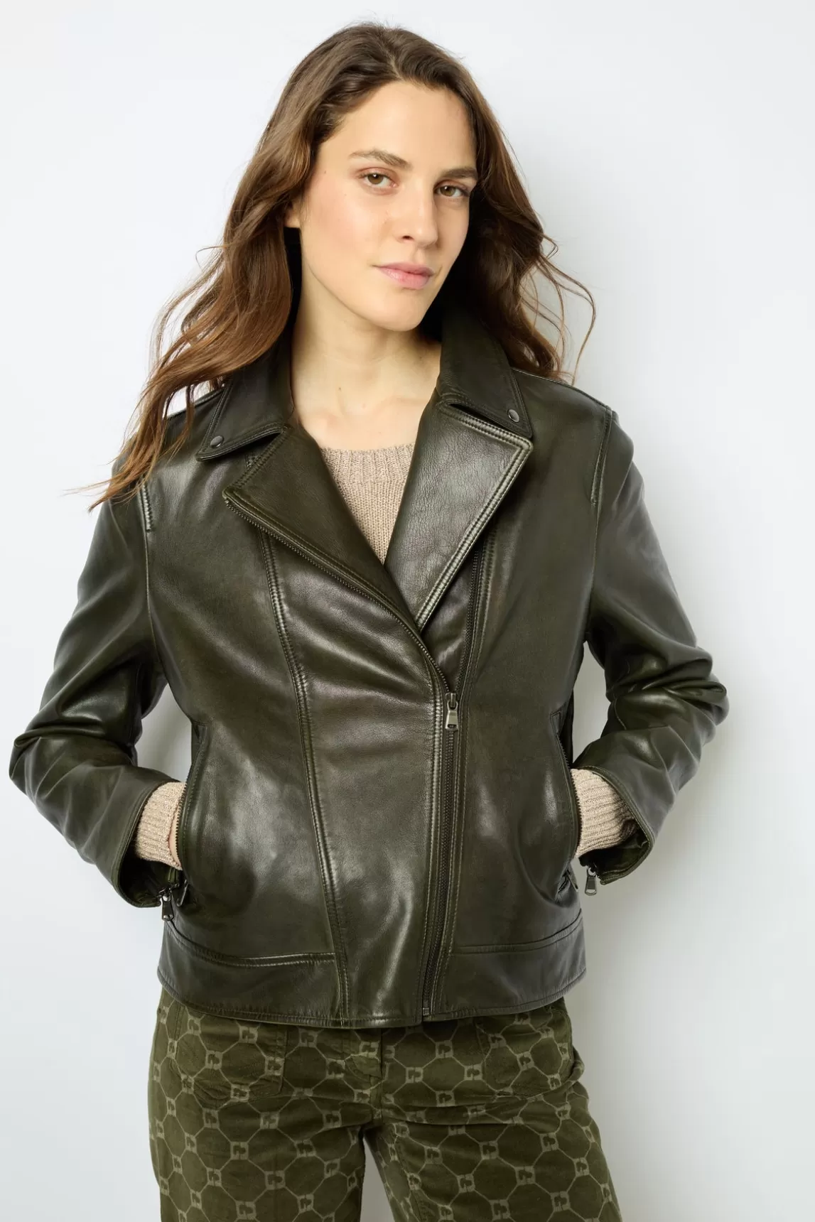 Shop Gerard Darel Leather jacket - BRISEIS VertKaki