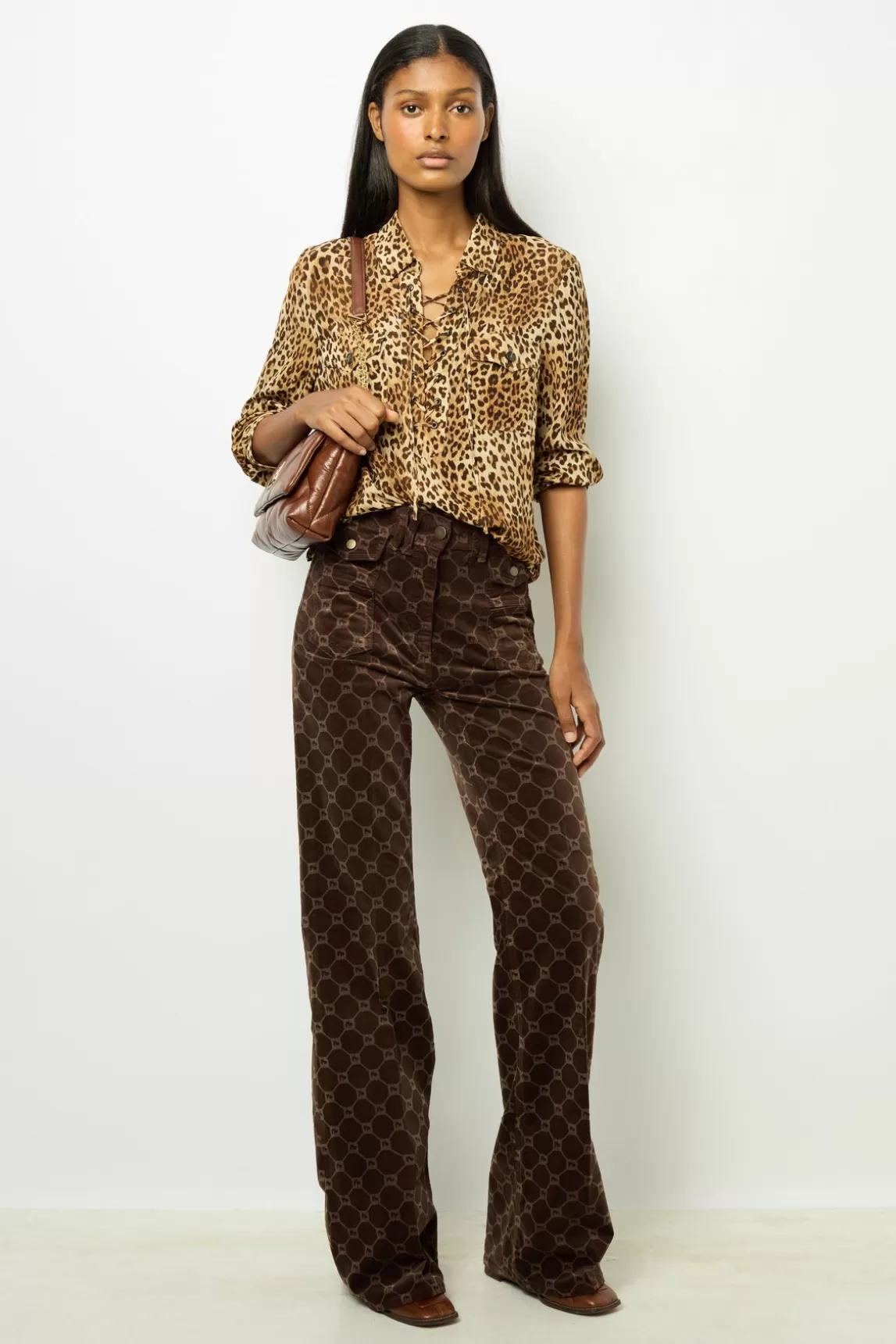 Clearance Gerard Darel Leopard print blouse with lacing - BRISIA Beige