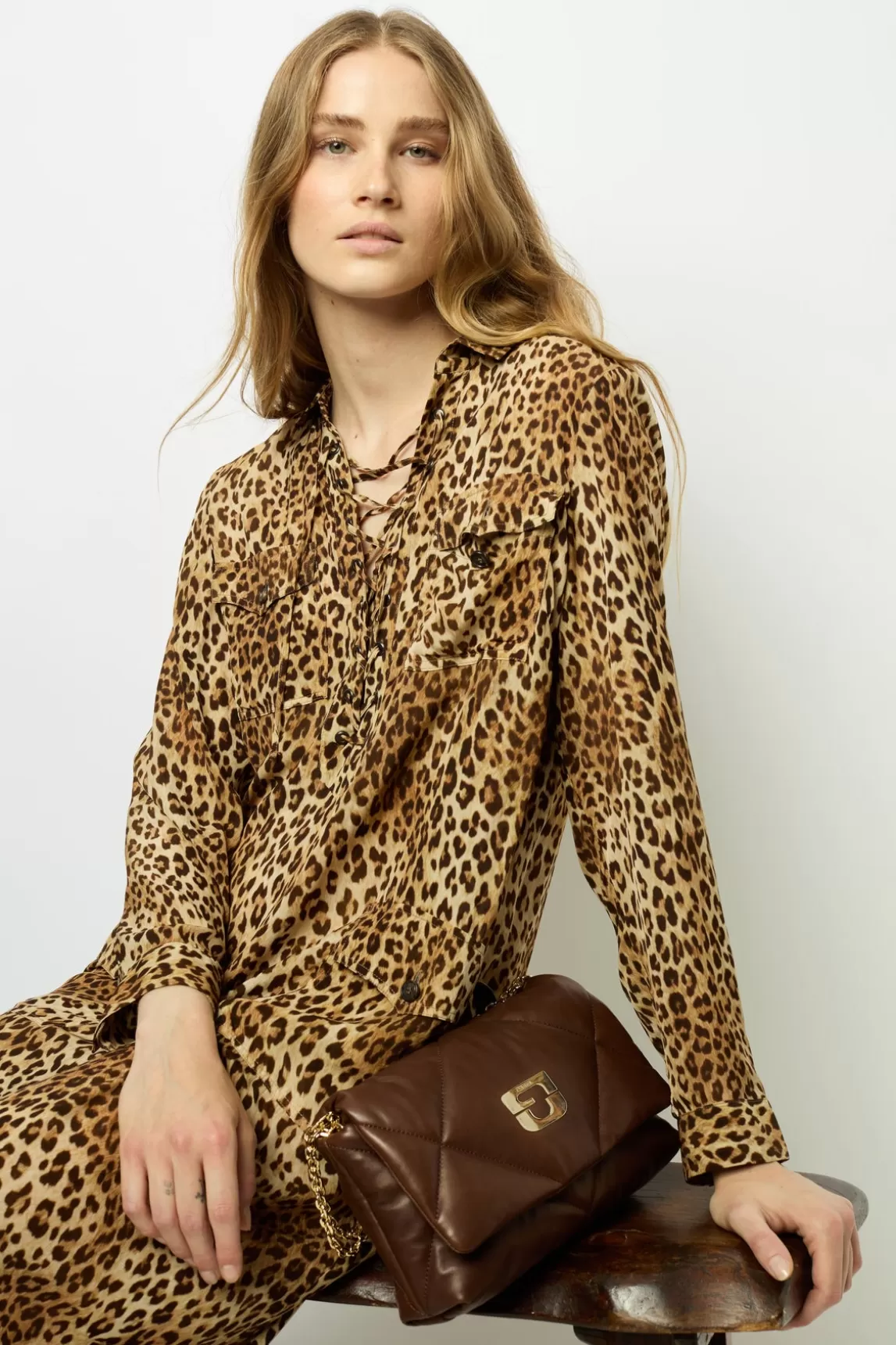 Best Sale Gerard Darel Leopard Print Maxi Dress with Lace-Up Detail - SIRENA Beige