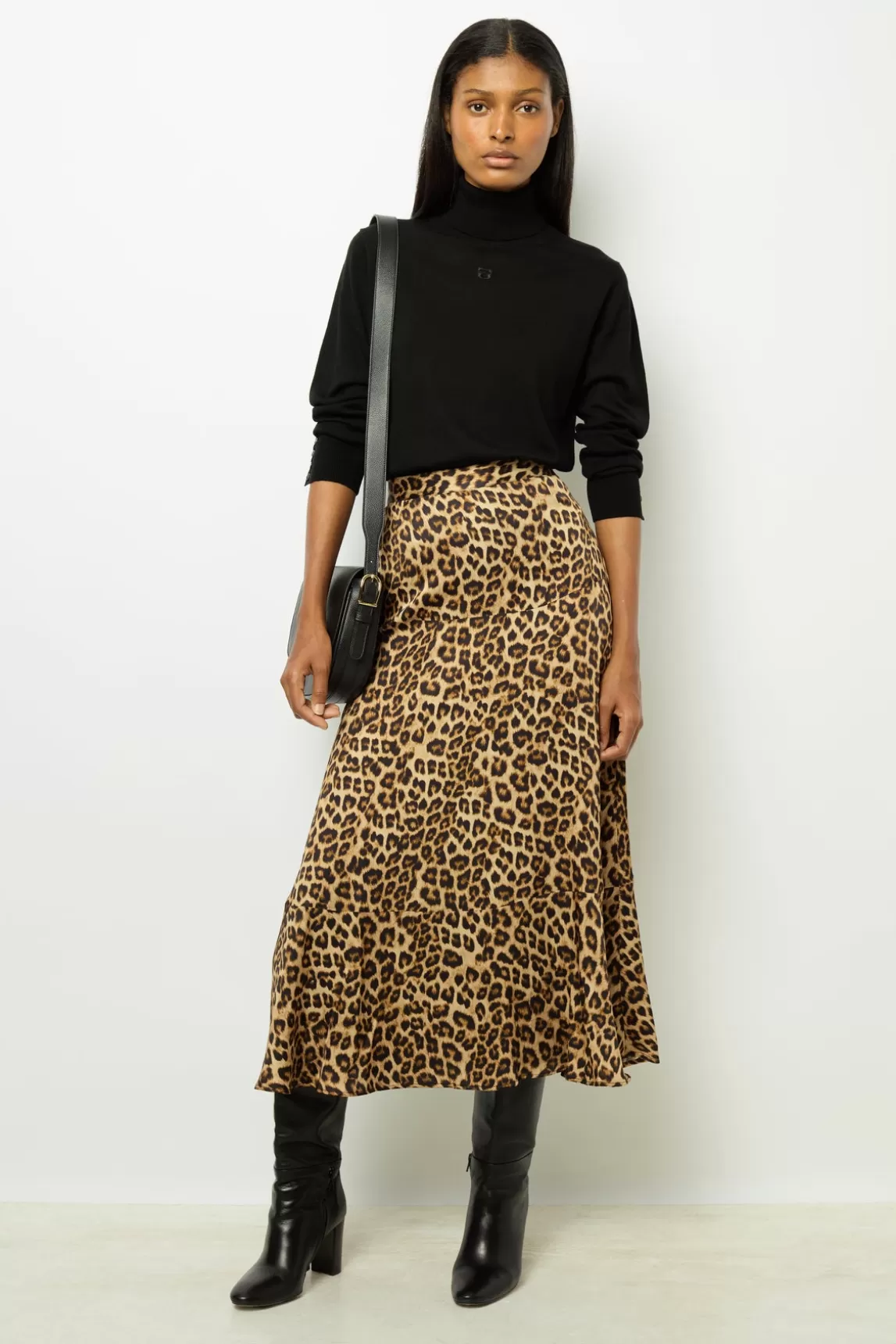 Cheap Gerard Darel Leopard satin midi skirt - CONSTANCE Paille