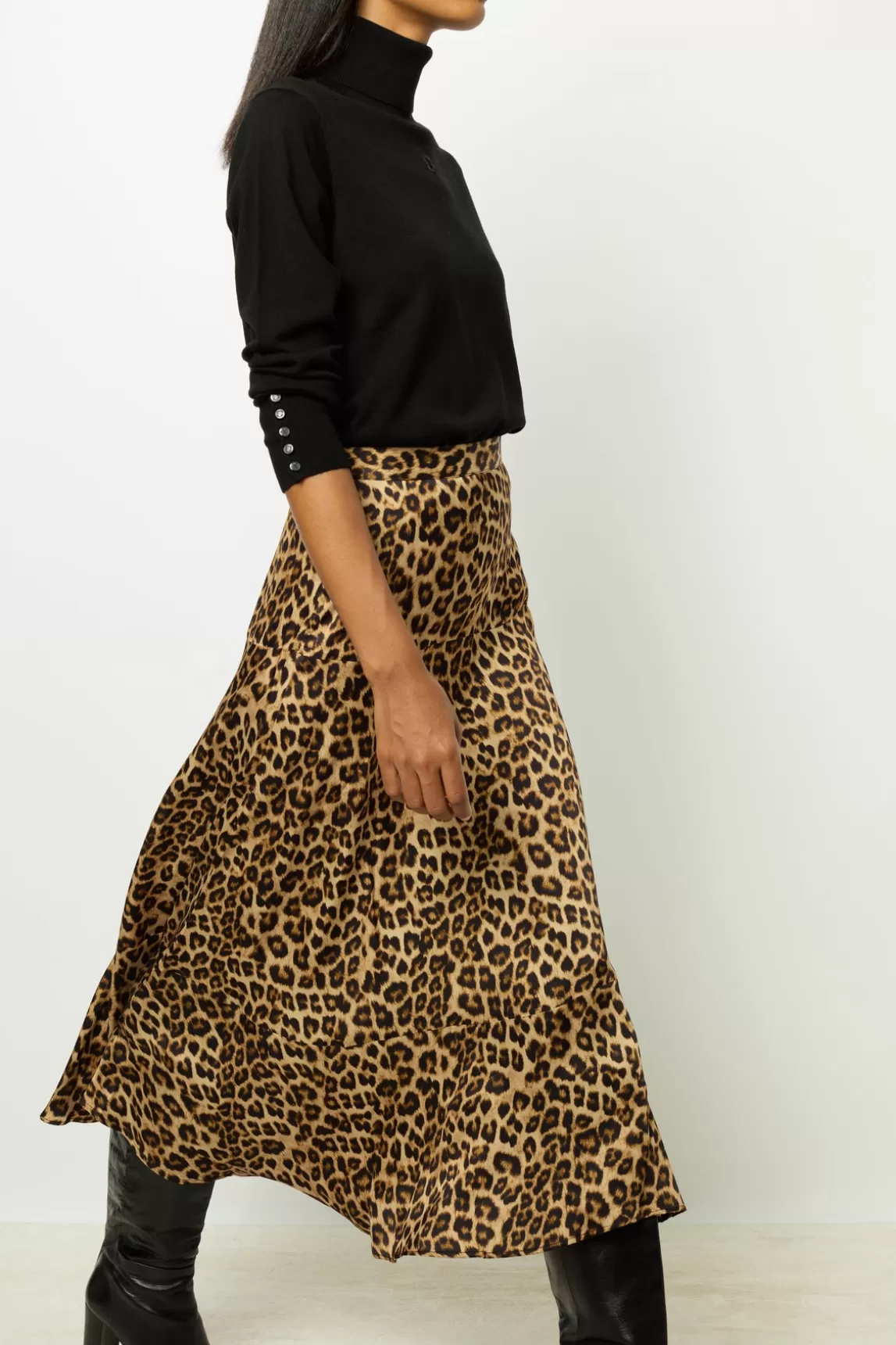 Cheap Gerard Darel Leopard satin midi skirt - CONSTANCE Paille