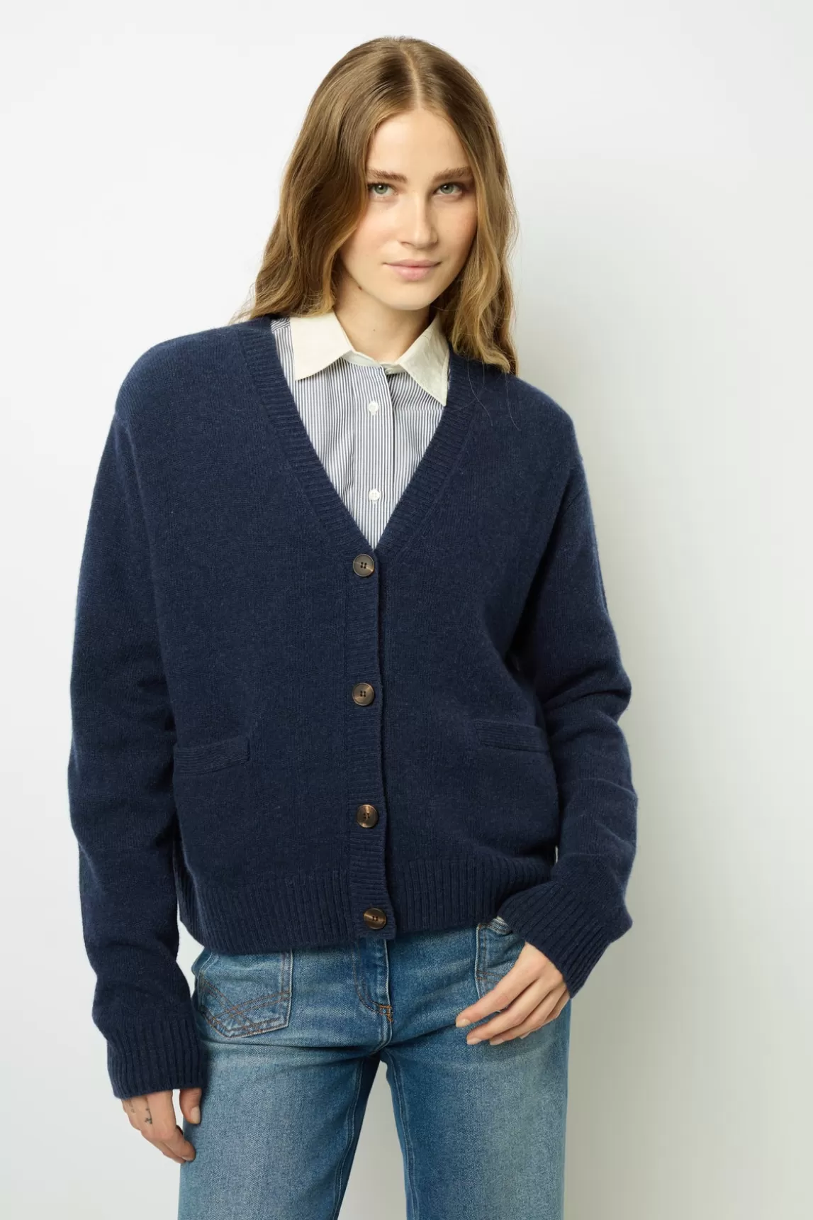 Outlet Gerard Darel Loose-fitting V-neck cardigan - JEANETTE Indigo