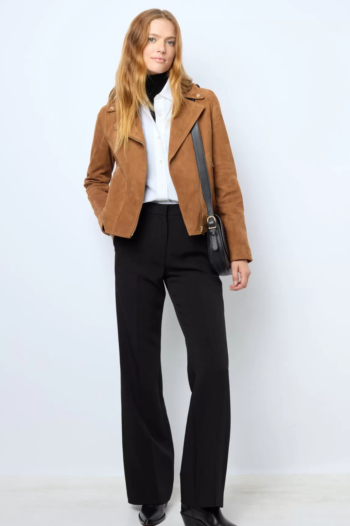 Discount Gerard Darel MAUD - Velvet leather biker jacket Caramel