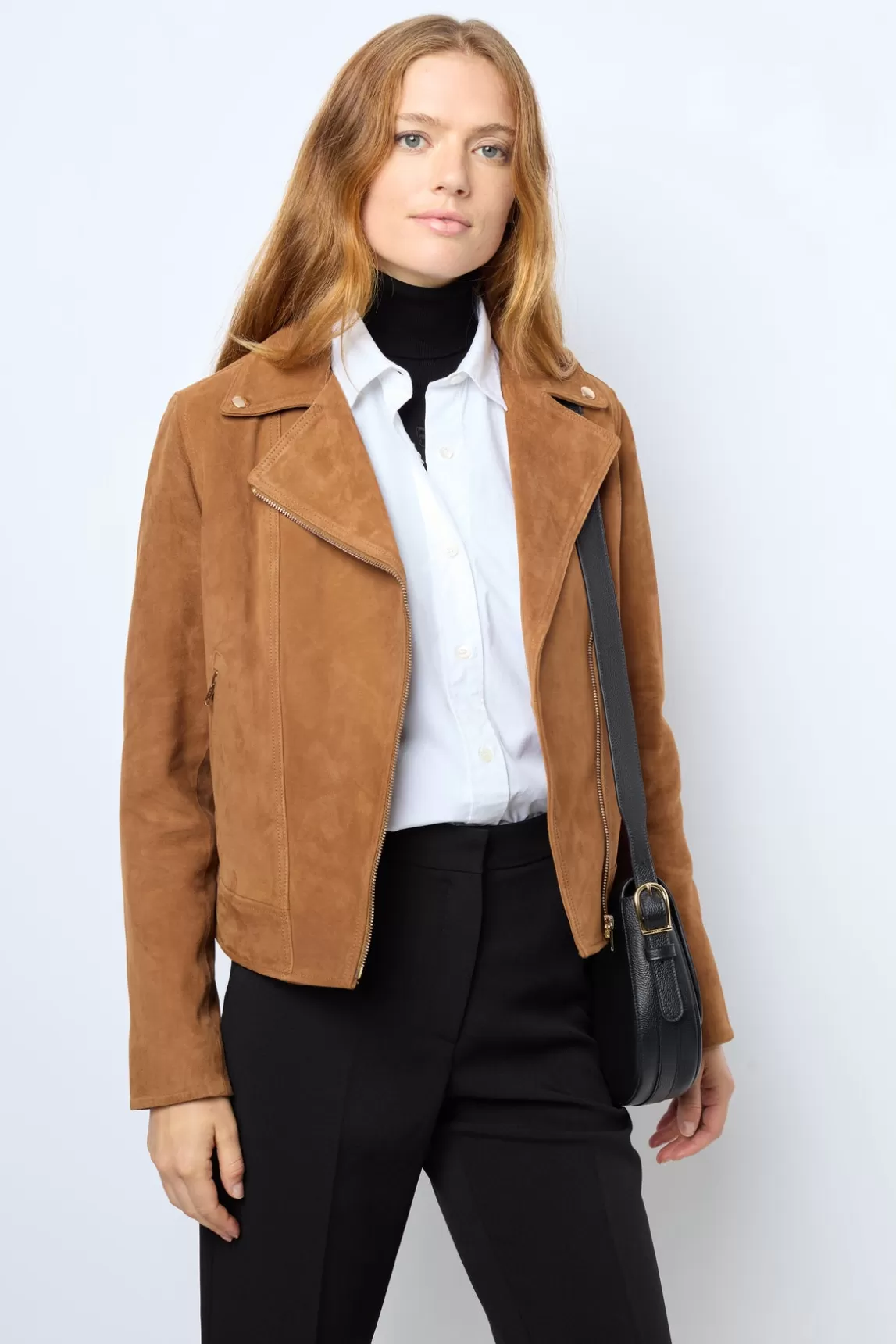 Discount Gerard Darel MAUD - Velvet leather biker jacket Caramel