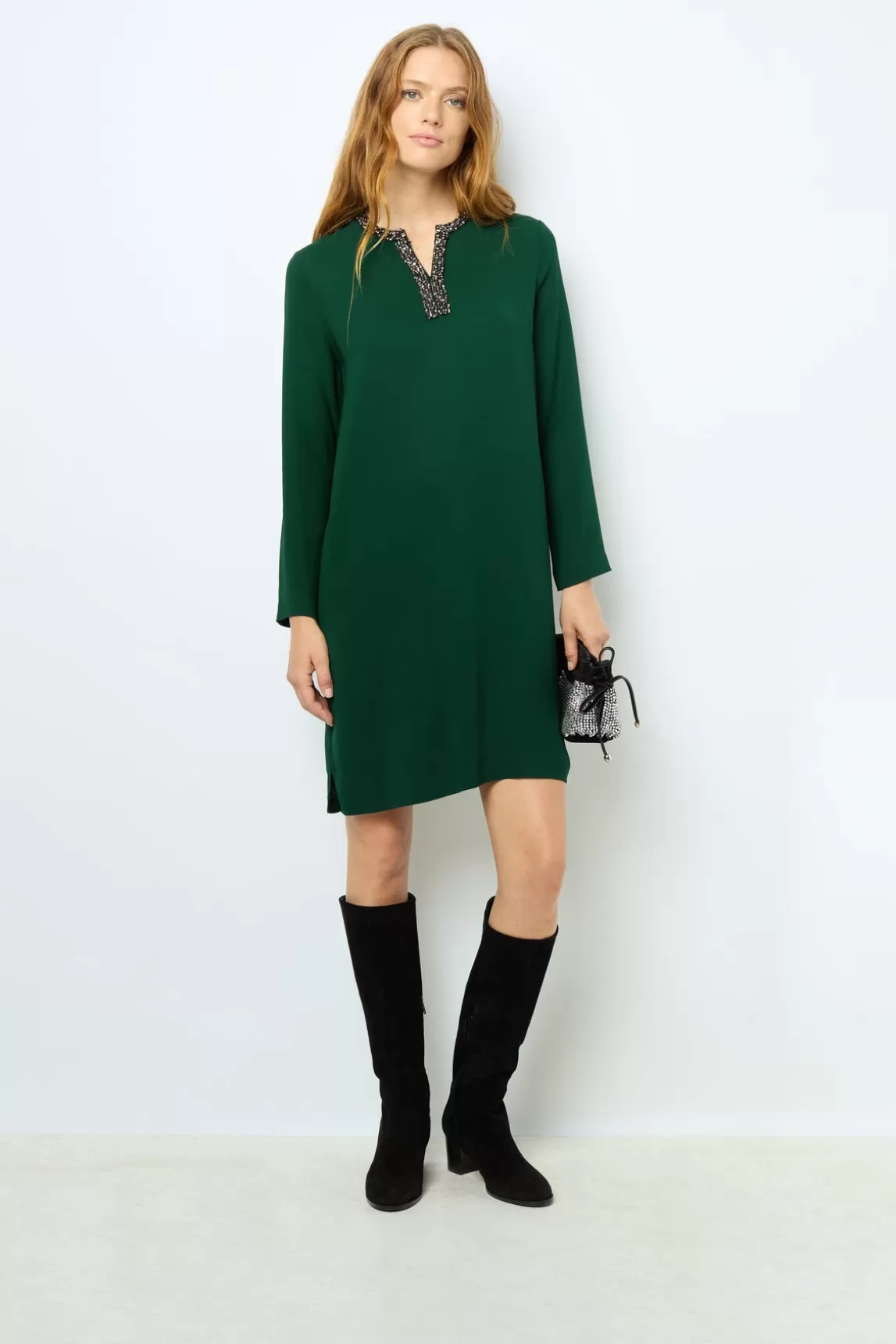 Best Gerard Darel Mini dress with jewel collar - STERNA Vertfoncé