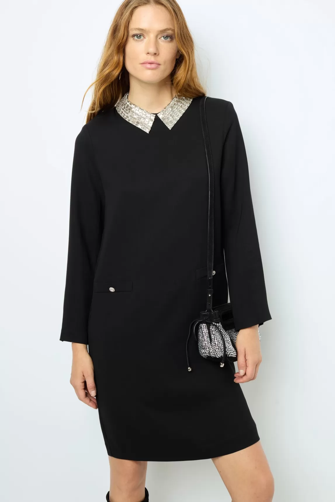 Discount Gerard Darel Mini dress with jewel shirt collar - SYLVINE Noir