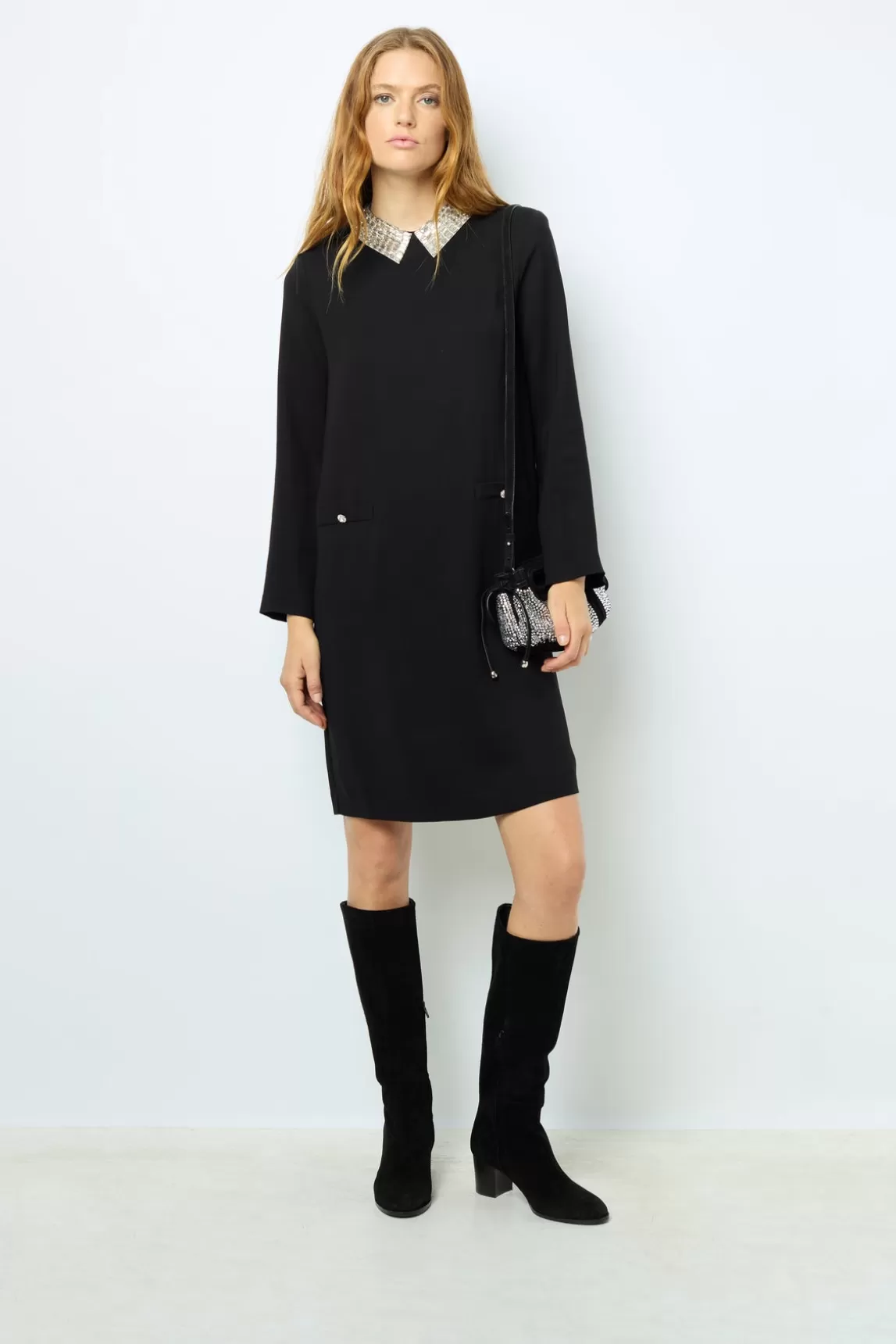 Discount Gerard Darel Mini dress with jewel shirt collar - SYLVINE Noir