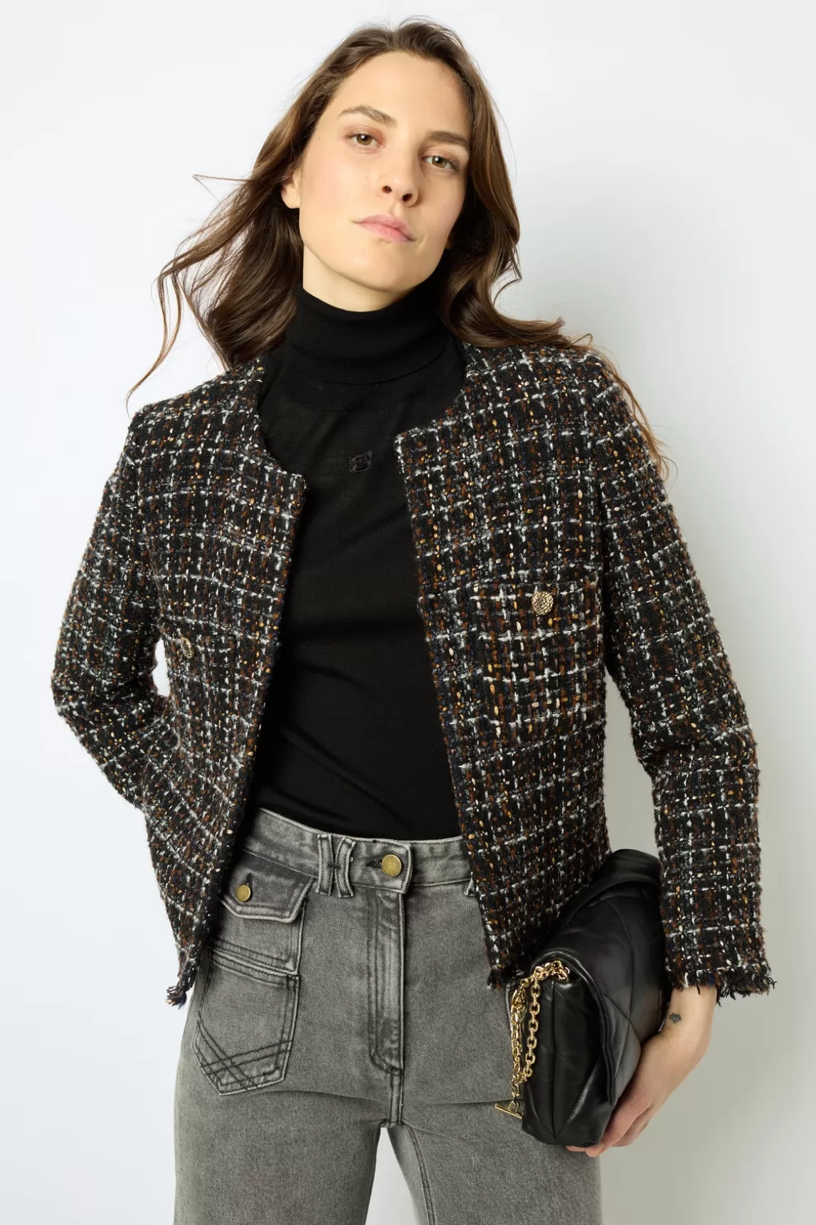 Best Sale Gerard Darel Multi-colored tweed jacket - MATHILDA Noir