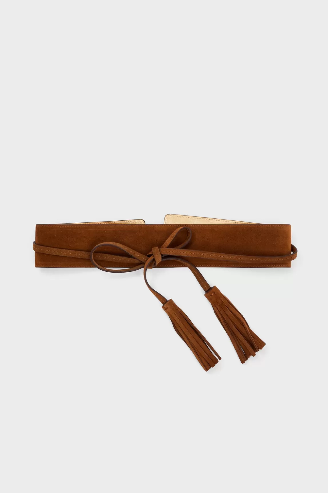 Best Gerard Darel ORNA - Wide suede leather belt with tassels Tobacco