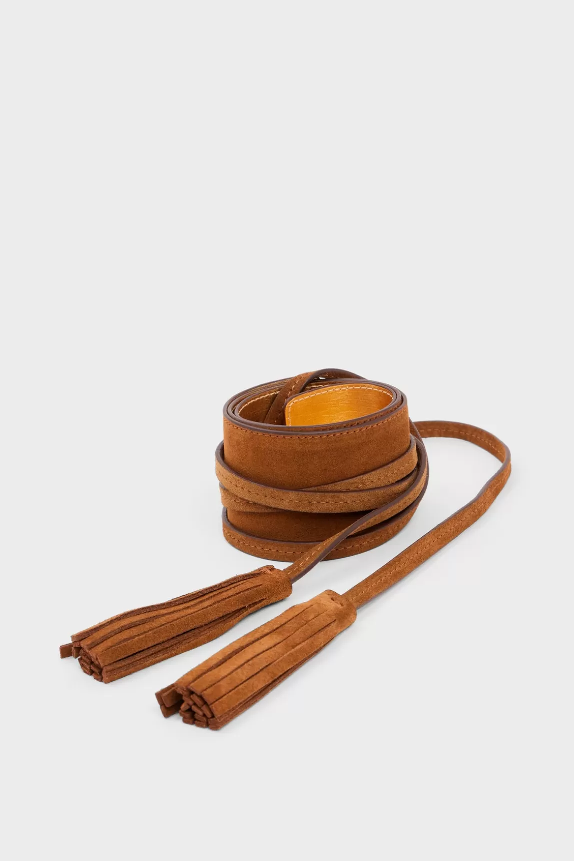 Best Gerard Darel ORNA - Wide suede leather belt with tassels Tobacco