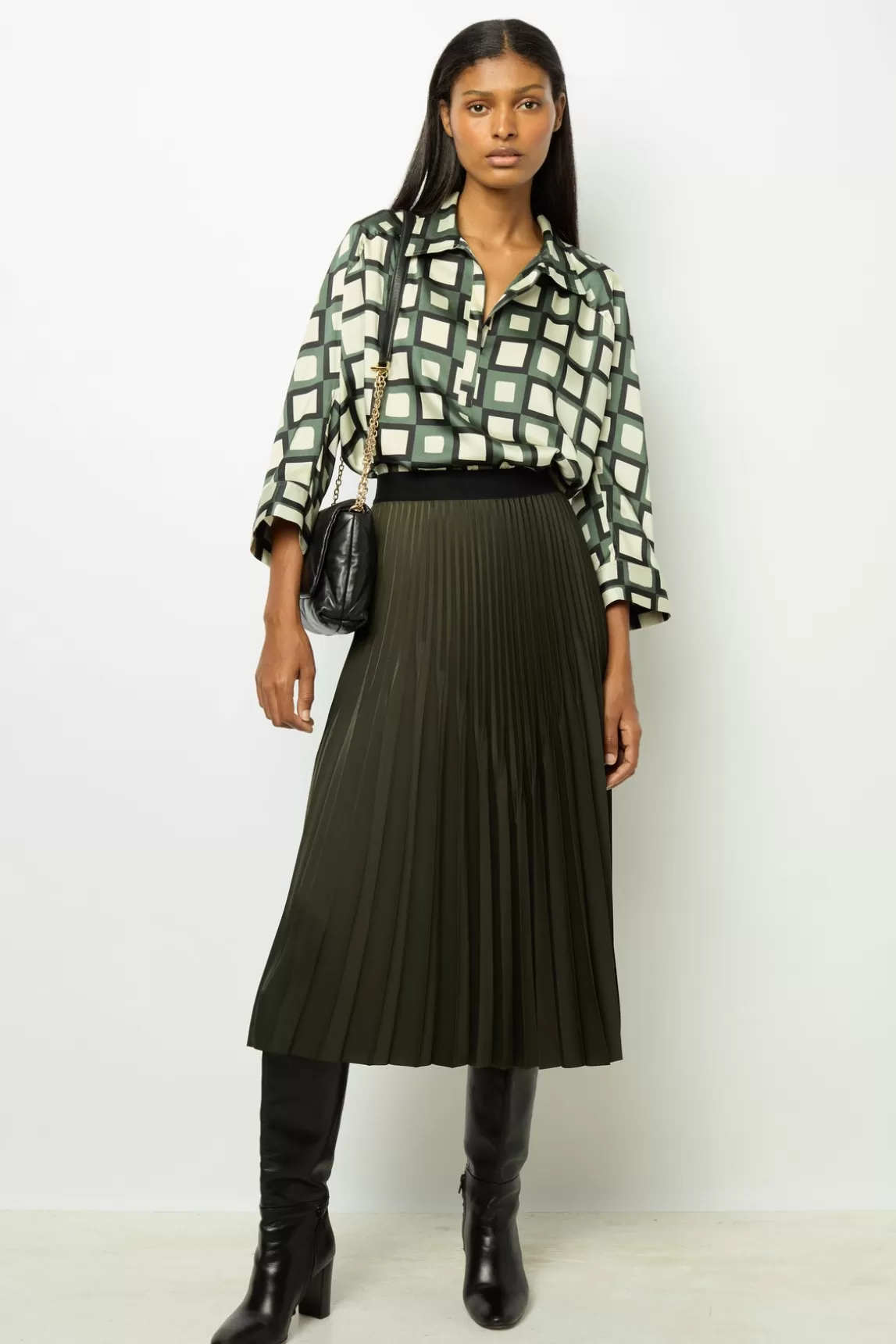 Clearance Gerard Darel Plain pleated midi skirt - CHARLENE VertKaki