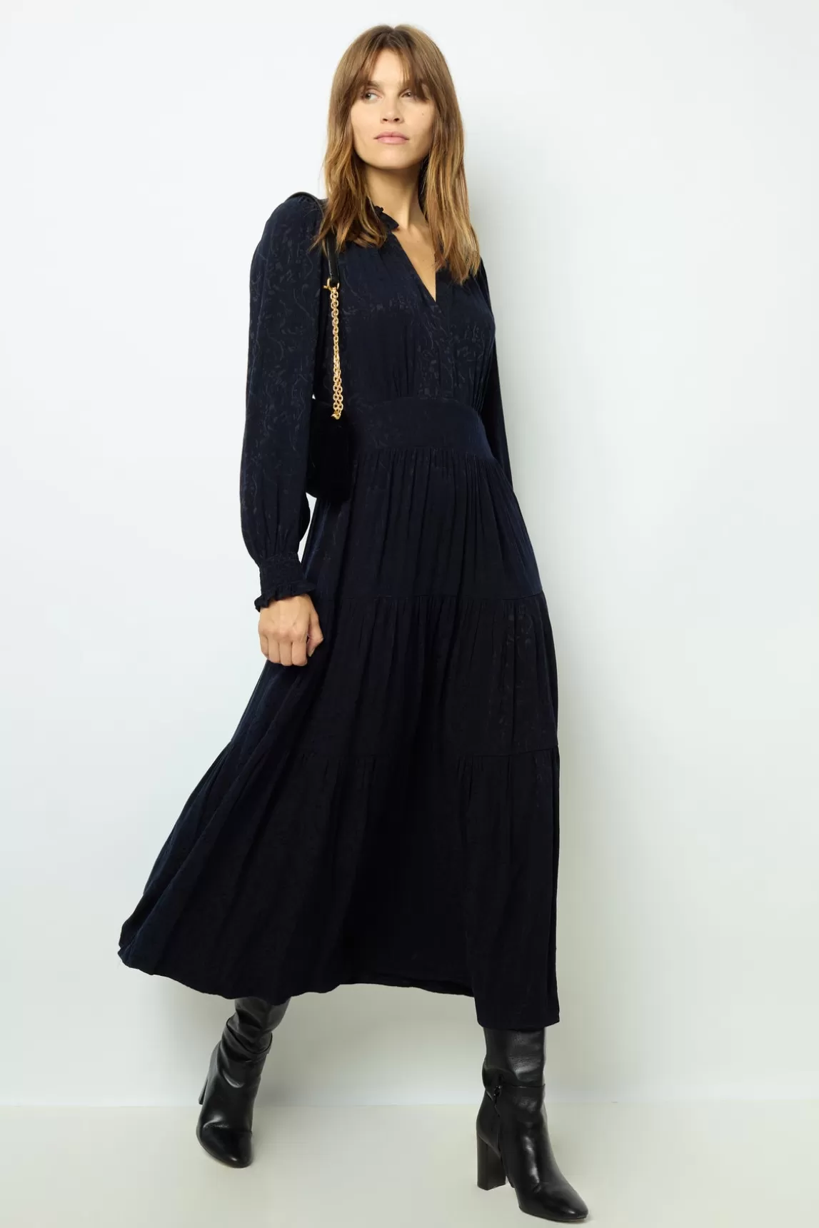 Best Sale Gerard Darel Ruffled jacquard maxi dress - SANDRINE Marine