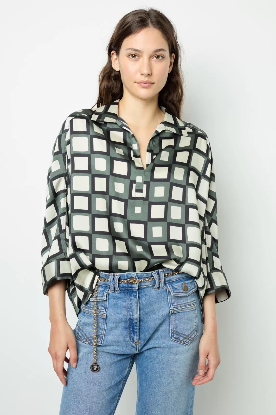 Sale Gerard Darel Satin look geometric print blouse - BUNNY Kakimoyen