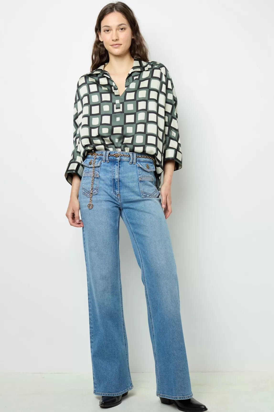 Sale Gerard Darel Satin look geometric print blouse - BUNNY Kakimoyen