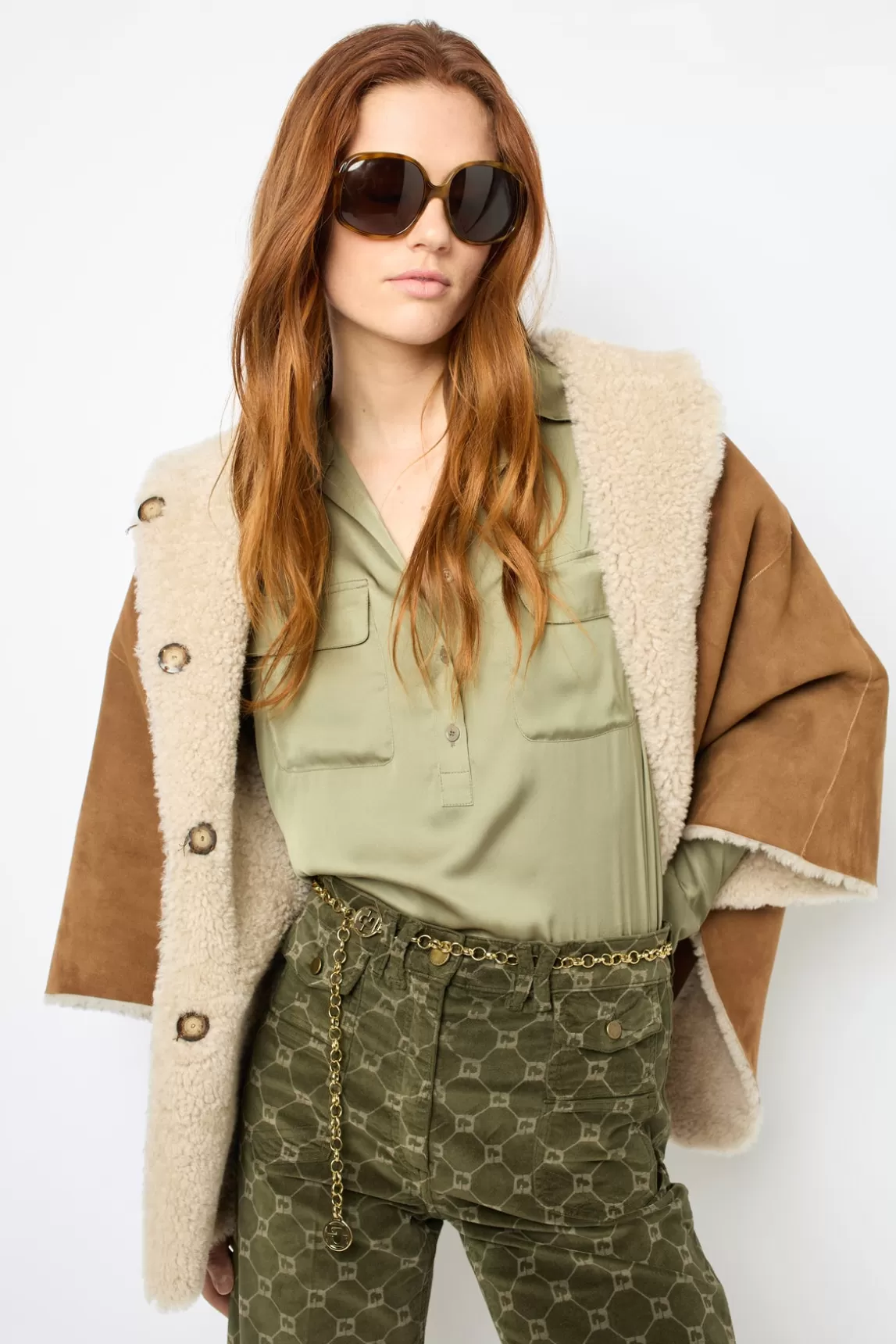 Online Gerard Darel Shearling cape coat - LORIANE Camel