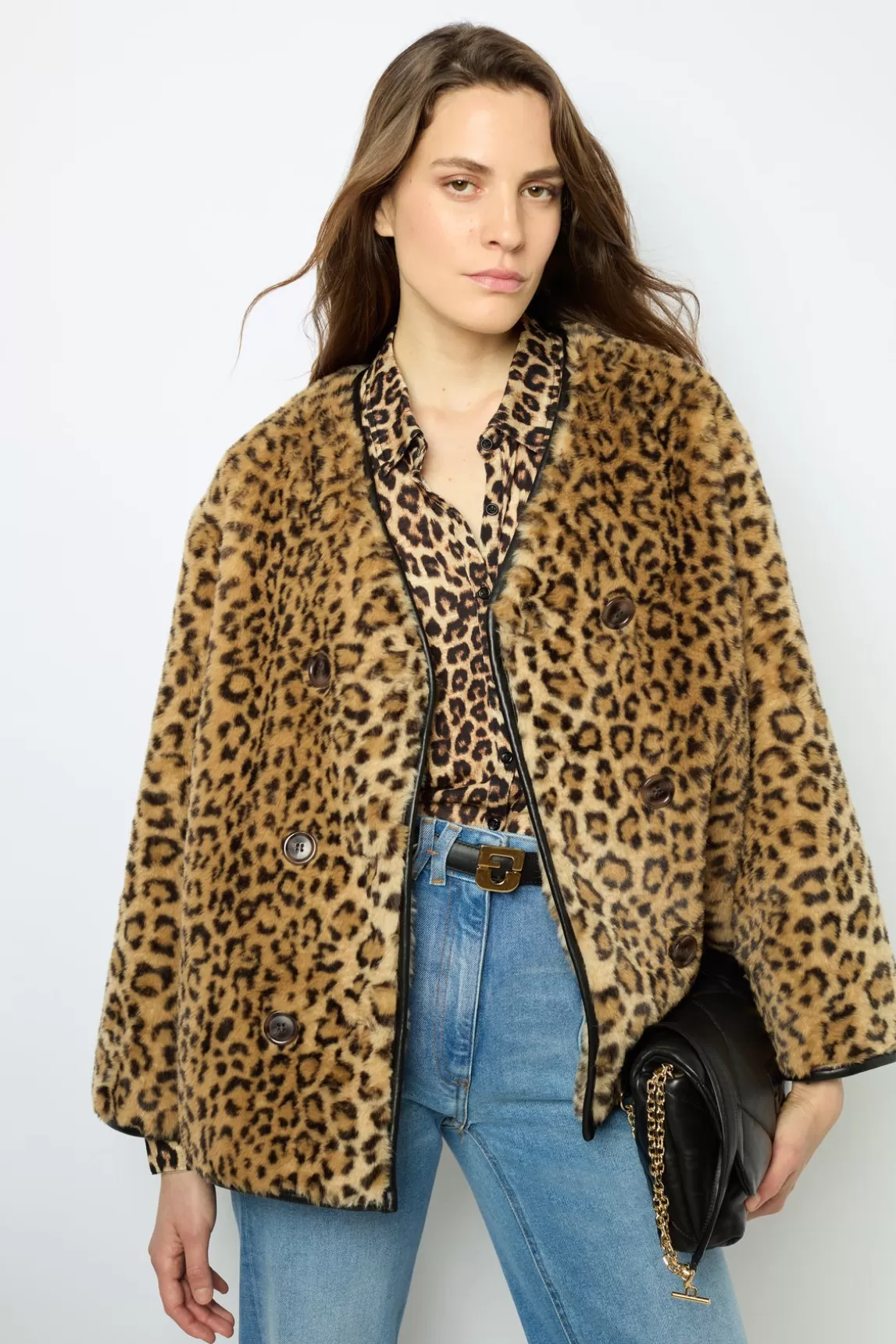 Cheap Gerard Darel Short coat with leopard print - LAISSA Paille