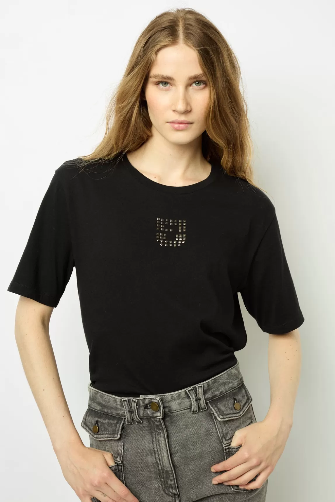 Cheap Gerard Darel Short sleeve T-shirt with studded logo - ANOUCHE Noir