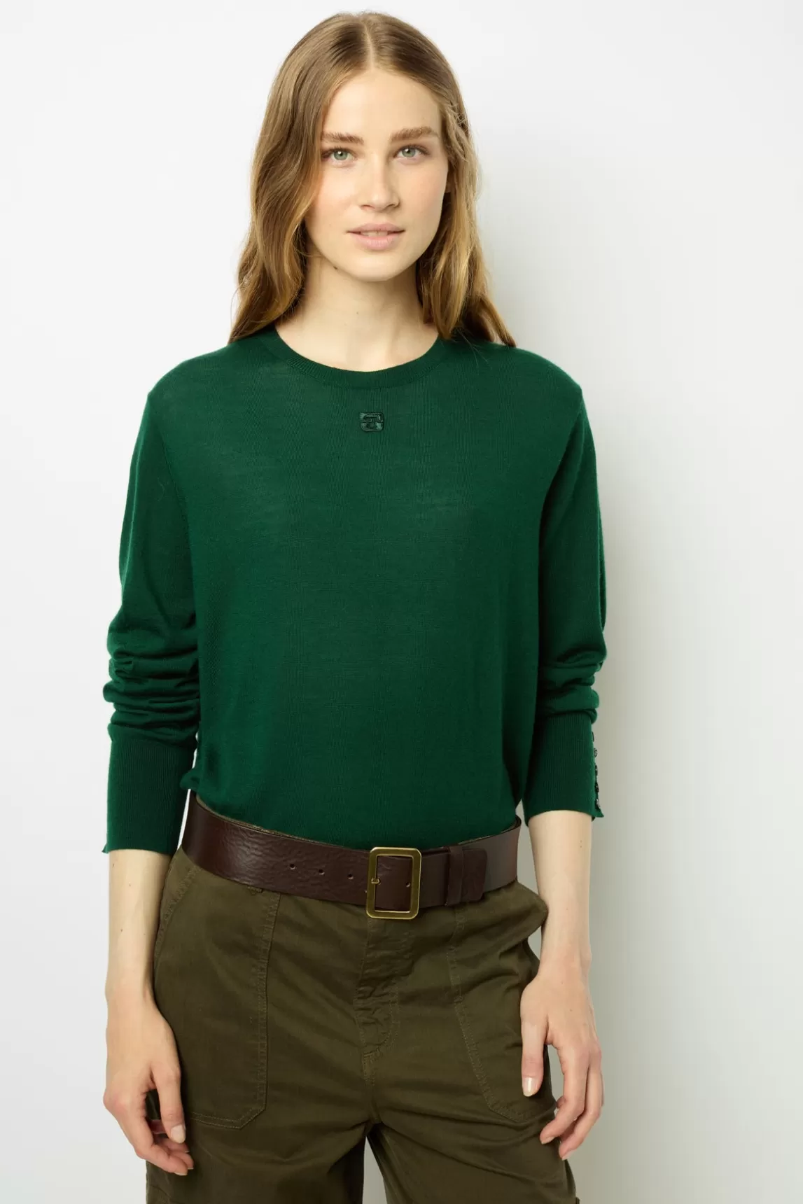 Store Gerard Darel Sweater in fine wool with round neck - JADE Vert