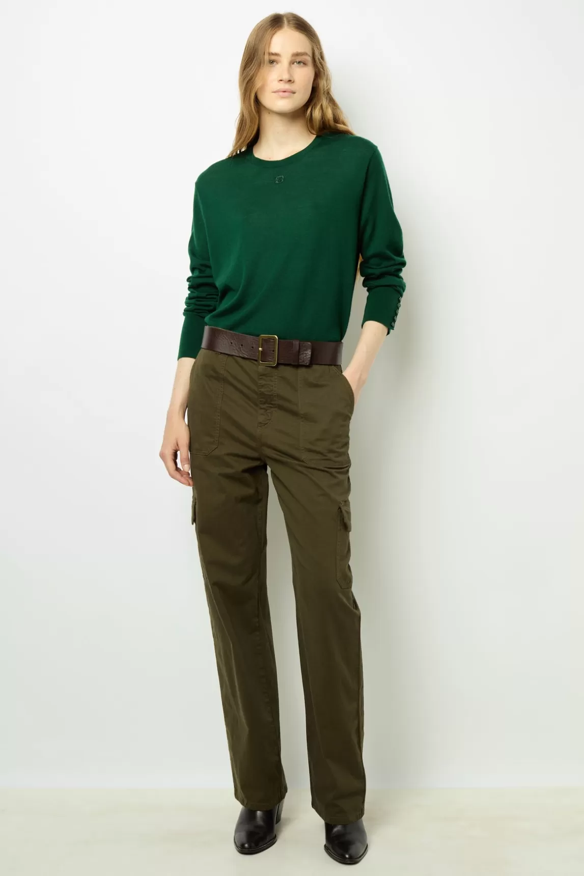 Store Gerard Darel Sweater in fine wool with round neck - JADE Vert