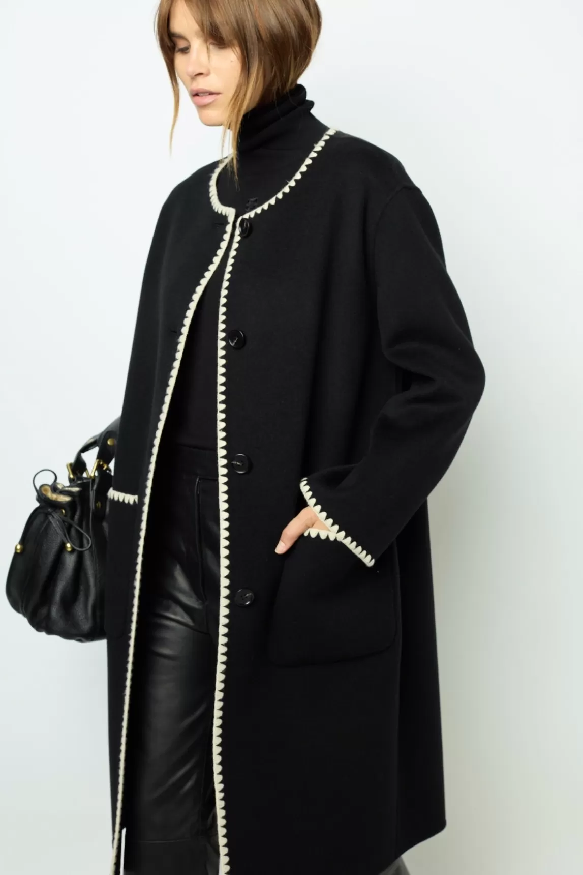 Store Gerard Darel Two-tone mid-length coat - LILIA Noir