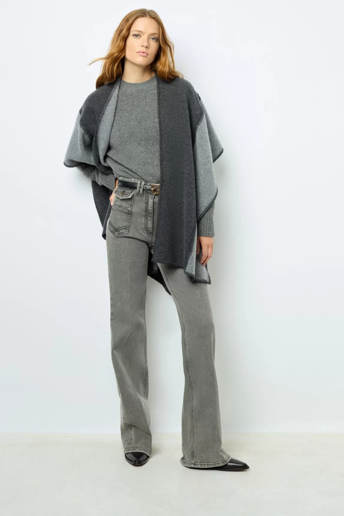 Fashion Gerard Darel Two-tone poncho - DAMIANE anthracite