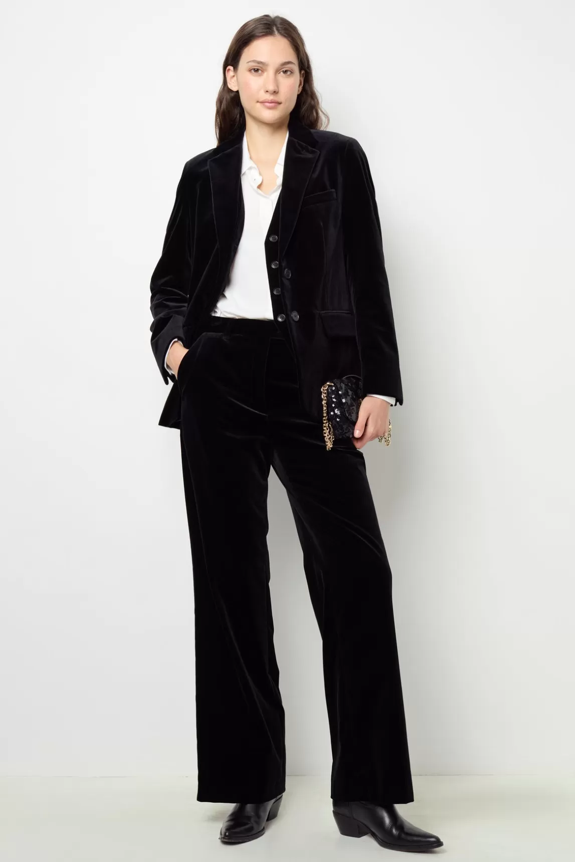 Shop Gerard Darel Velvet straight blazer - MAEVA Noir