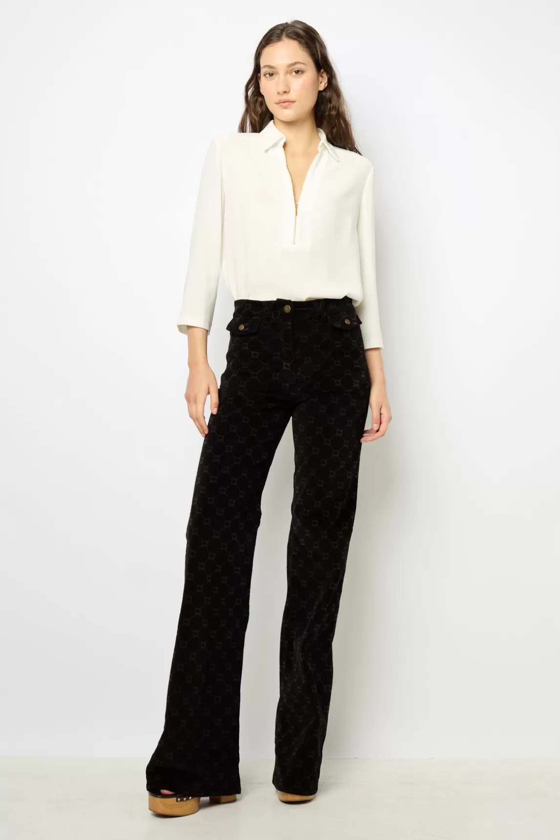 Outlet Gerard Darel Velvet straight blazer - MAEVA Ecru