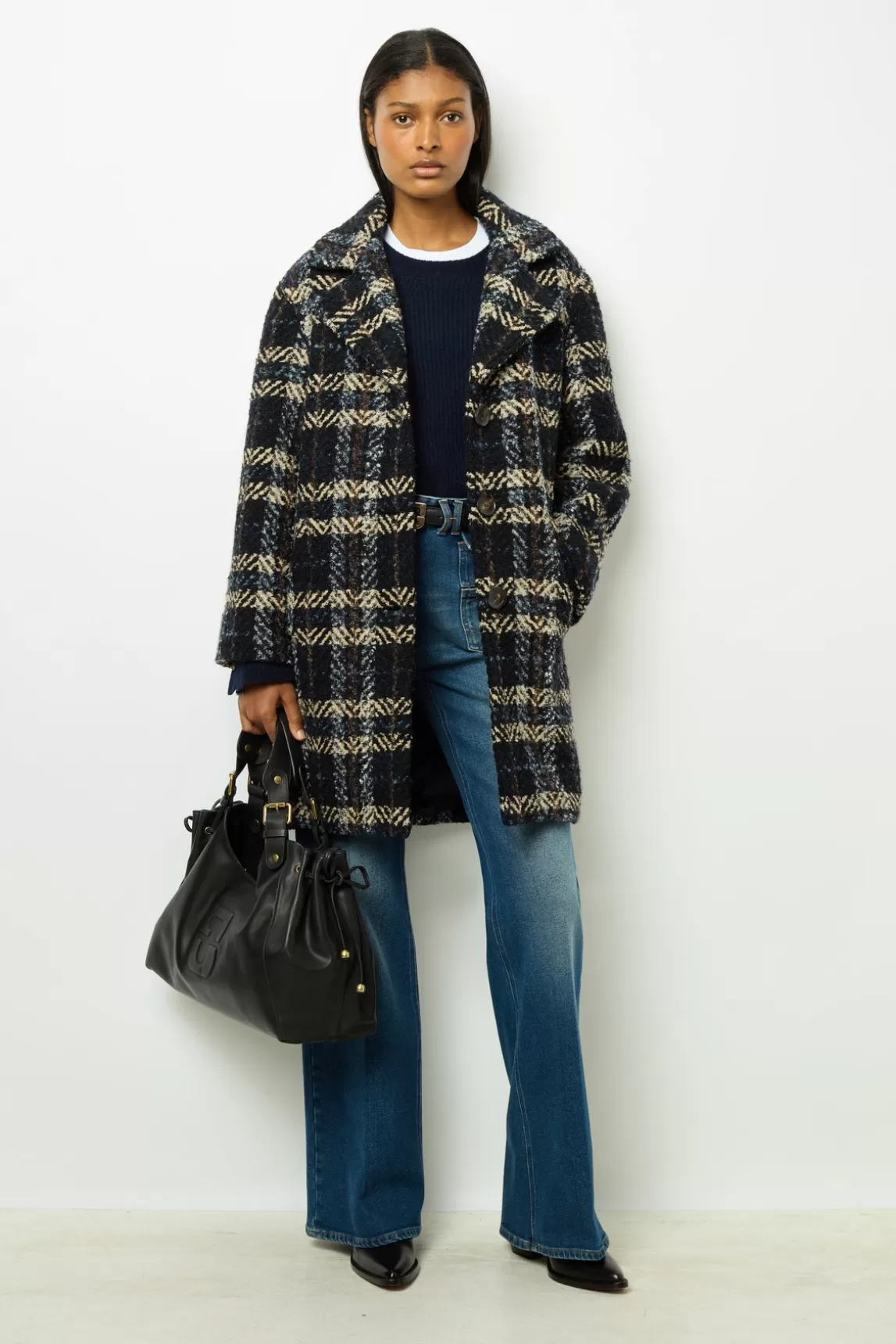 Shop Gerard Darel Wide check coat - LEONETTE Marine