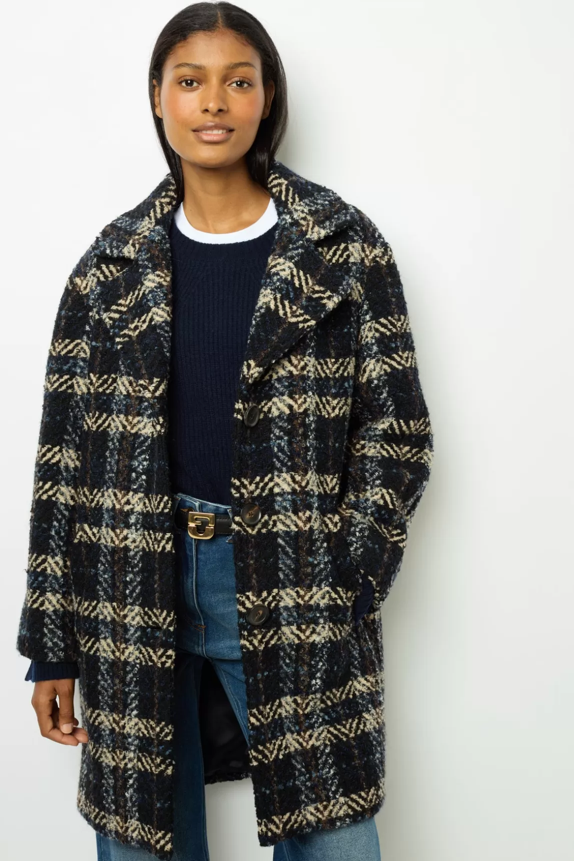 Shop Gerard Darel Wide check coat - LEONETTE Marine