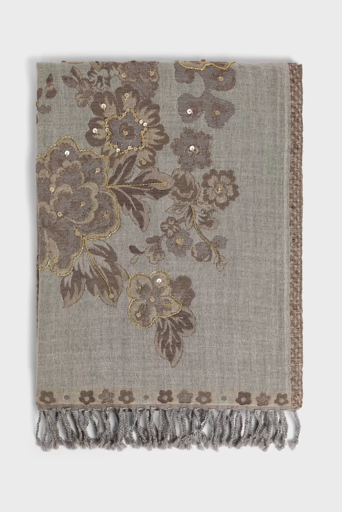 Shop Gerard Darel Wool scarf with large flower print - DORINE Sable