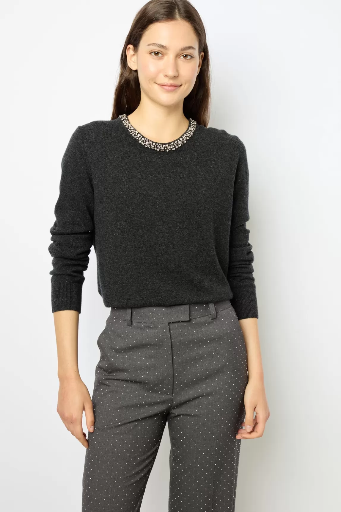 Discount Gerard Darel Wool sweater with jewel - JOCELYNE anthracite